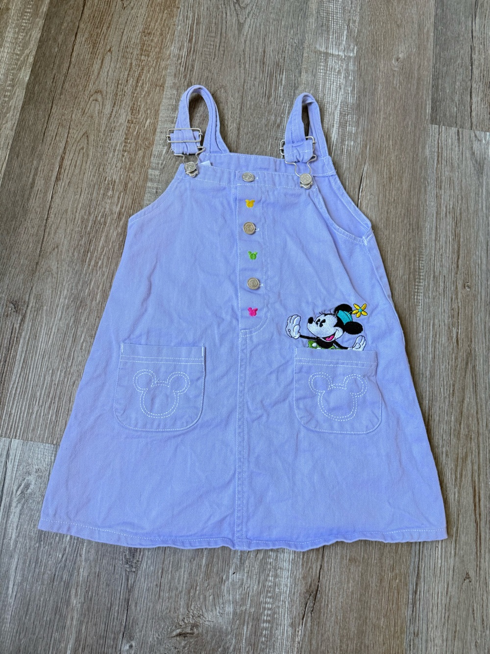 VTG Mickey & Co Minnie Overall Dress Jumper Embroidered Lilac Purple Kids 6X
